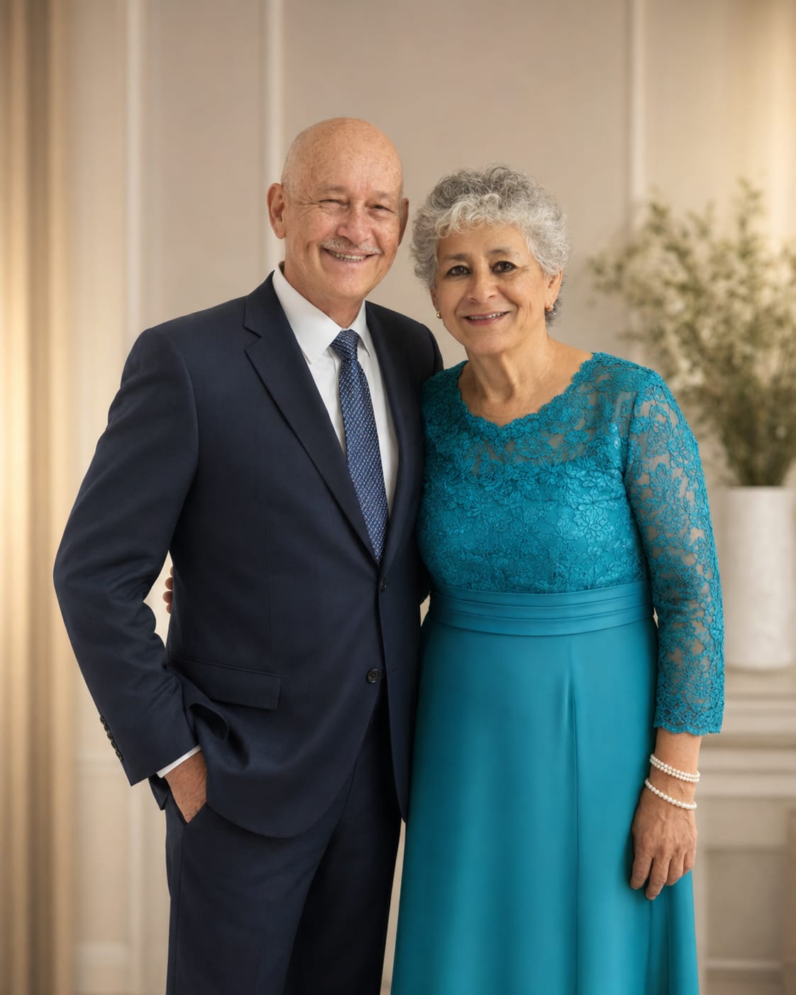 El Pastor Cascante junto a su esposa, sonriendo juntos
